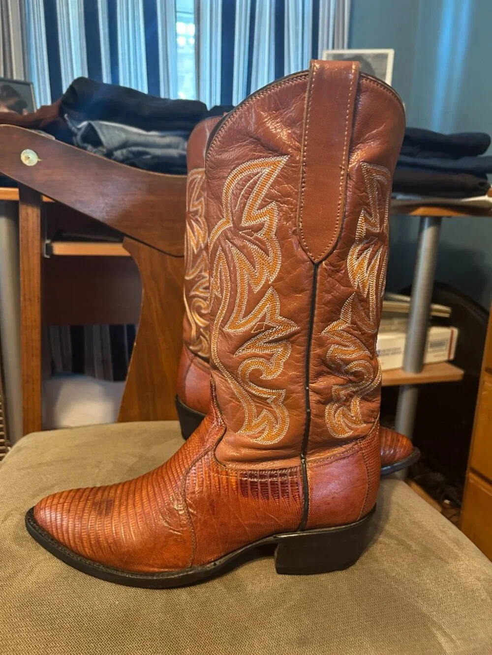 Cowtown Teju Lizard Cognac Cowboy Boots 8.5 D